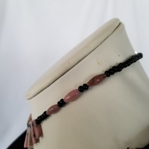 Onyx & Pink Quartz Girls Bib Necklace, 12" - Picture 5 of 11